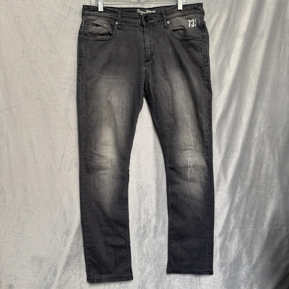 Pepe‎ Jeans London Jeans Mens Gray Slim Fit Stretch Denim Distressed Skinny Leg